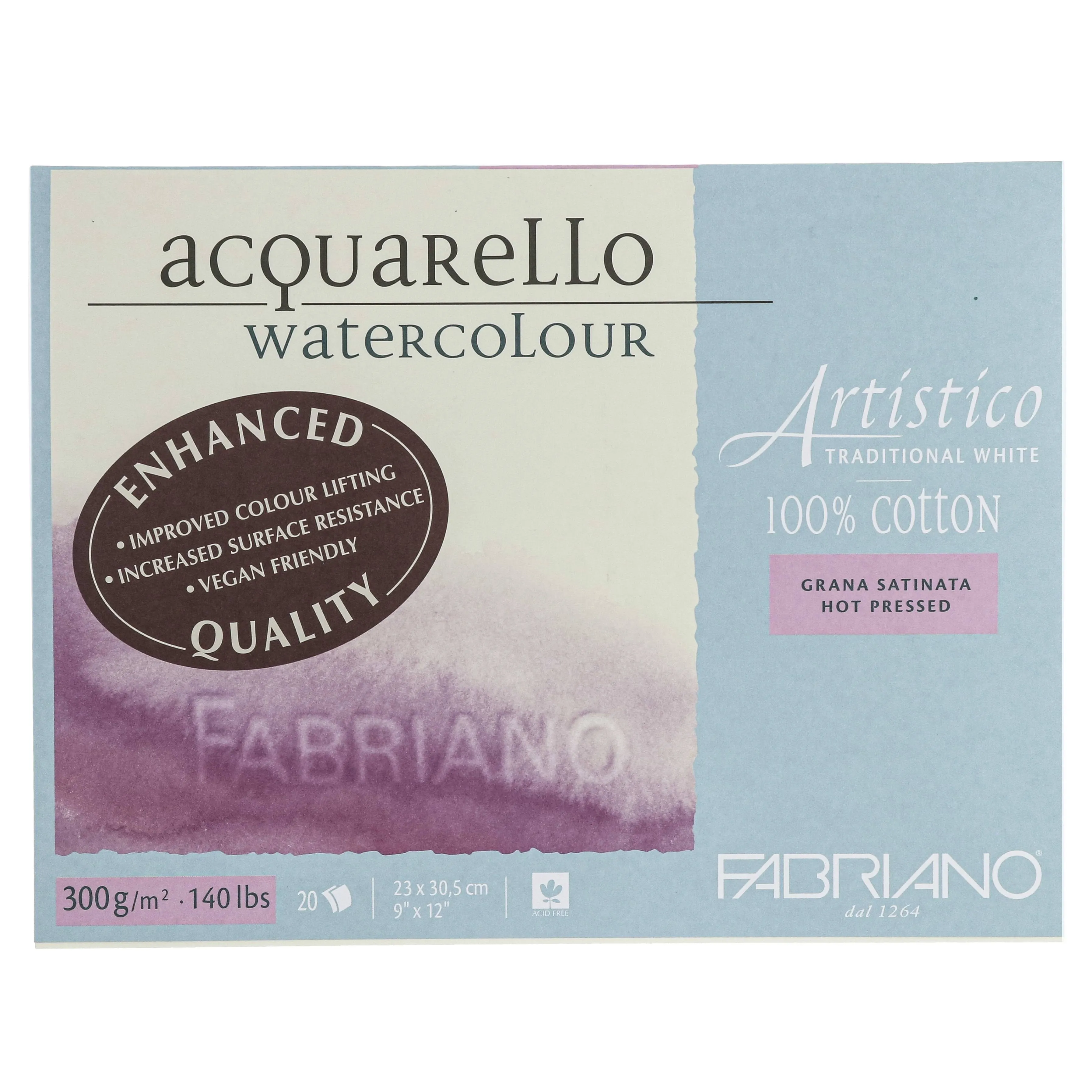 Fabriano Artistico Enhanced Watercolor Block - Traditional White, Hot Press, 9" x 12"