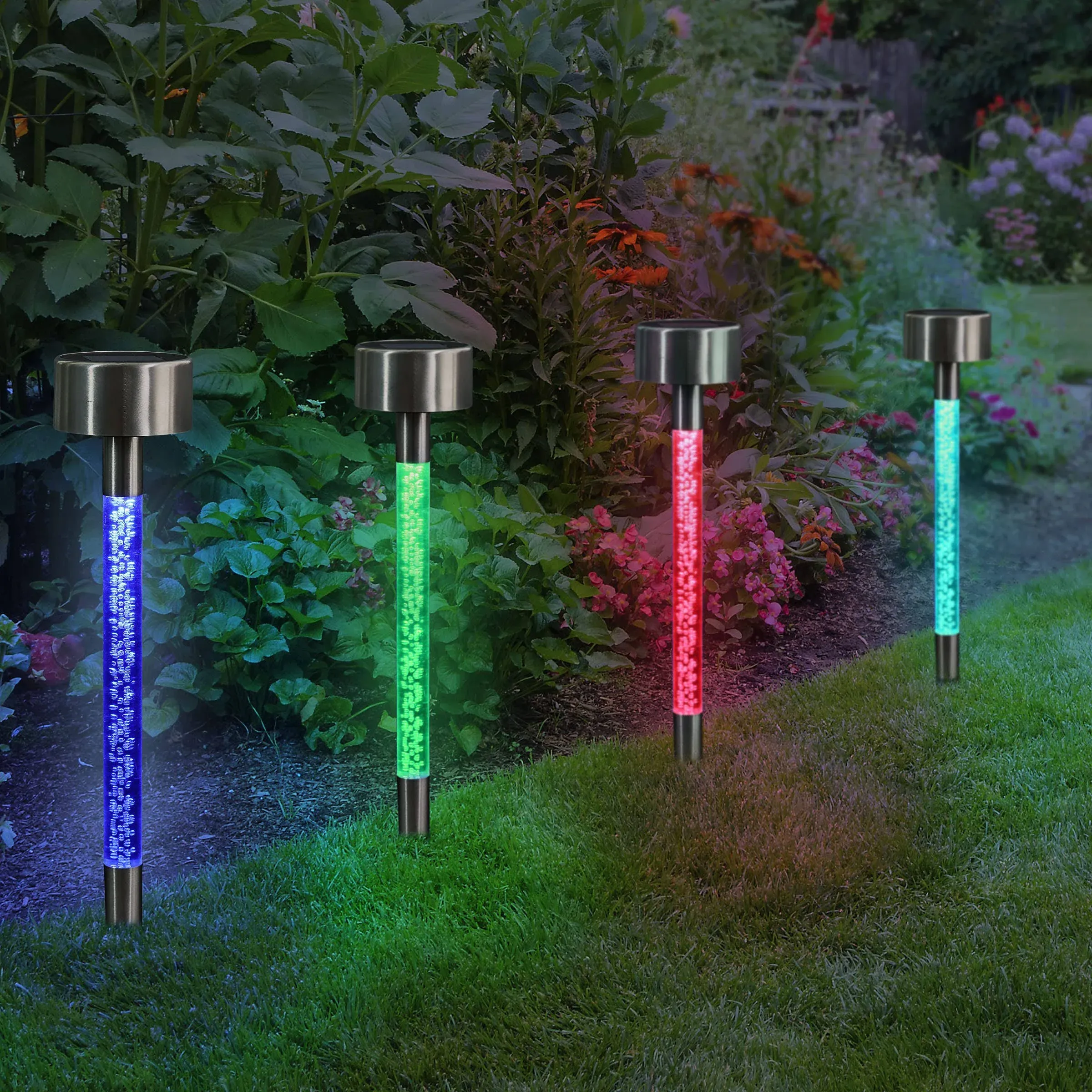 Exhart 4 Piece Solar Color Changing Bubble Garden Stakes