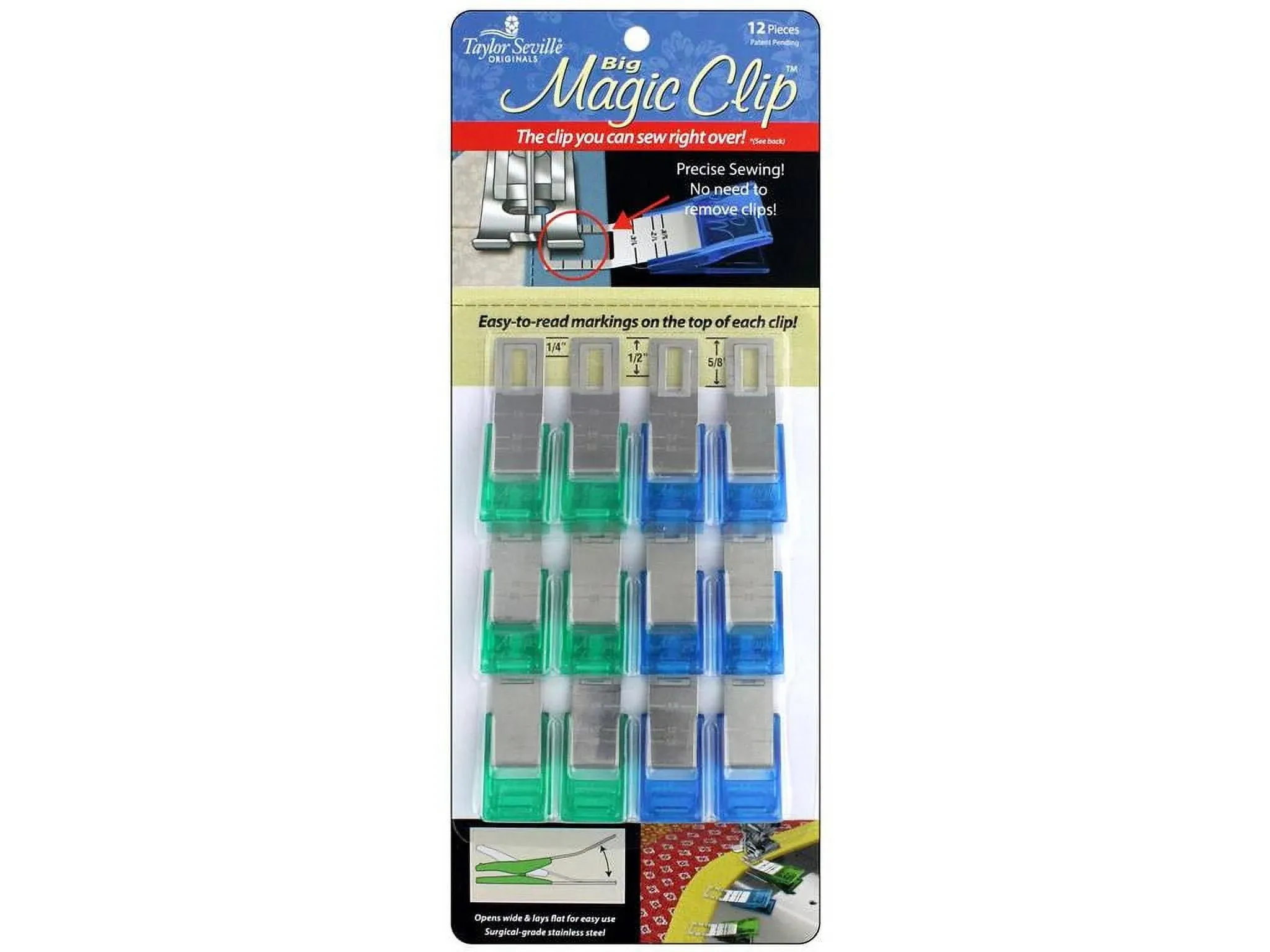 Tailer Seville “Big” Magic Clips 12 Pieces For Sewing Quilting Precise Sewing