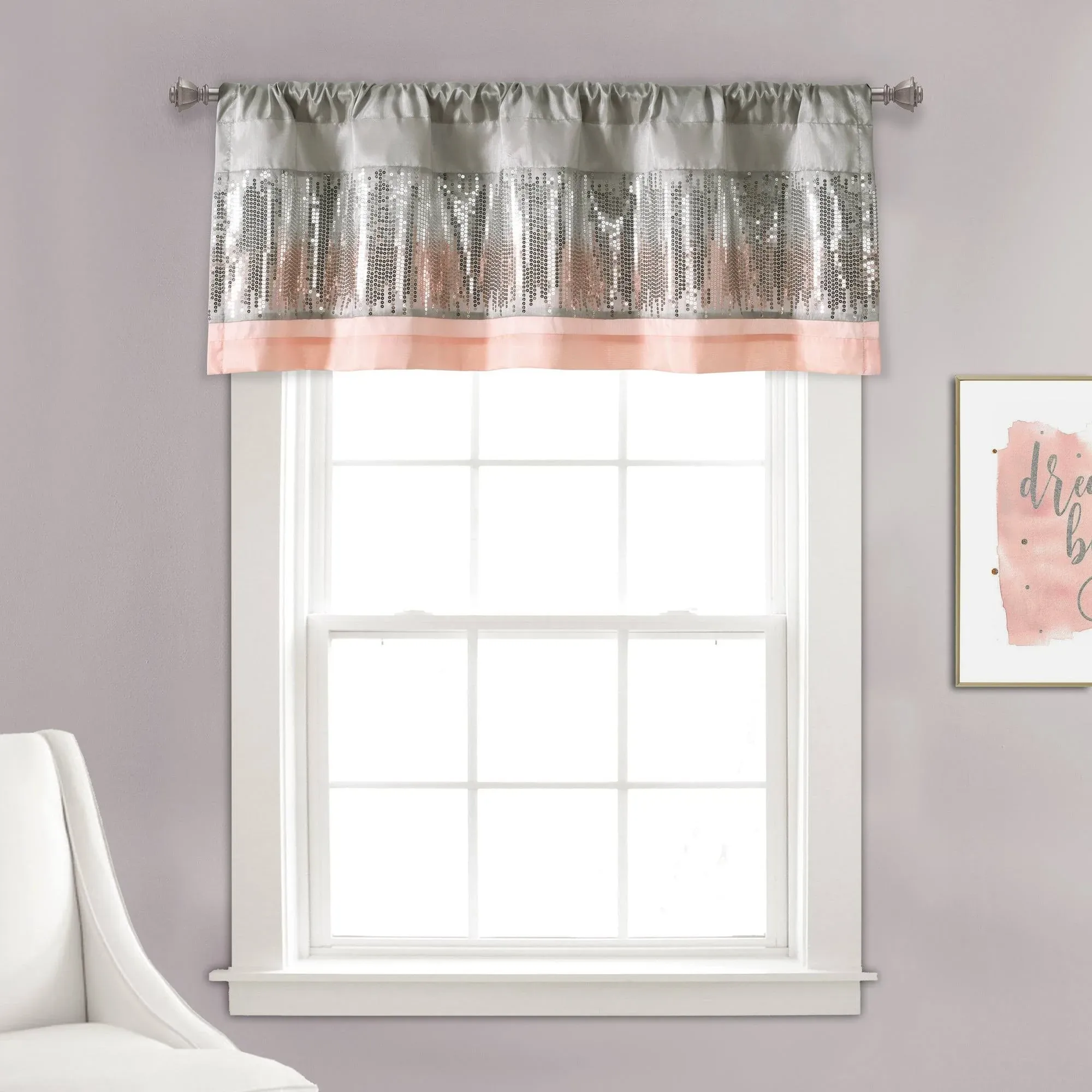 Lush Decor Night Sky Sequins Valance Single Gray/Blush 18x52