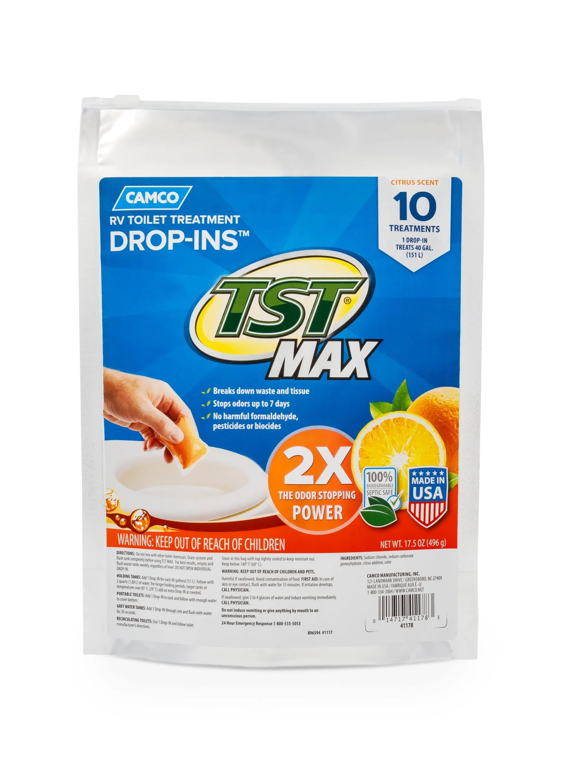 Camco 41178 TST Max Orange RV Toilet Treatment Drop-Ins *10-Pack