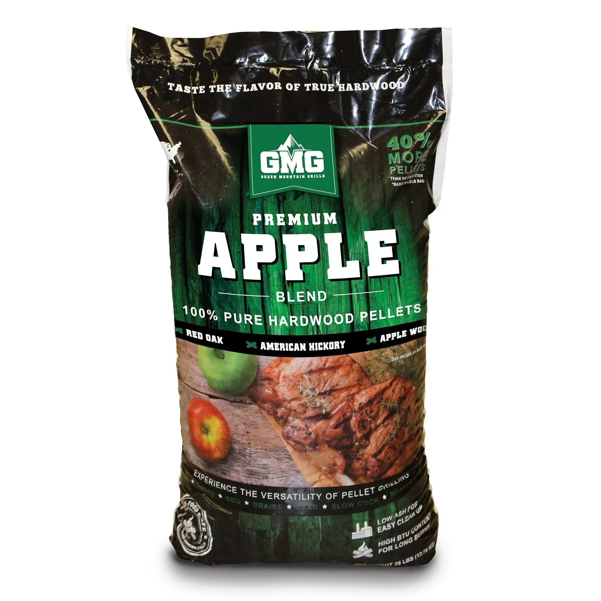 Wood Cooking Pellets Apple Pellet Blend 28 lb Bag Red Oak Hickory Applewood GMG