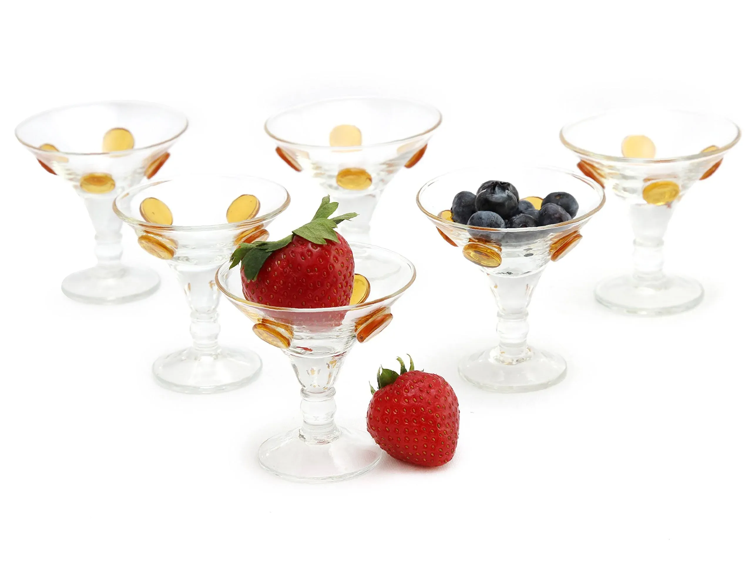 GAC Set of 6 Unique Shot Glasses 1oz Brandy Glasses, Mini Martini Glasses/Mini Cocktail Glasses and Fun Whiskey Glasses Designed with Gold Glass Dots