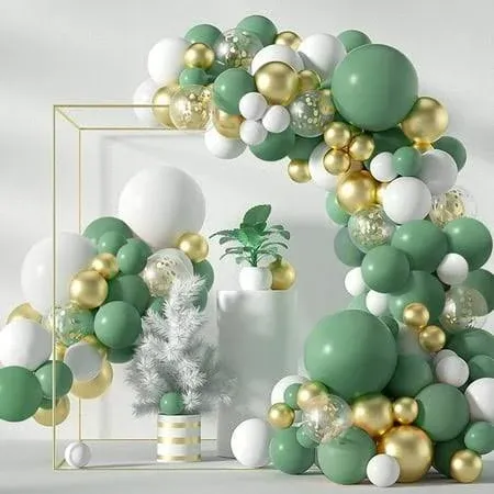 CANREVEL 125pcs Sage Green Balloon Garland Arch Kit White Gold Confetti Balloons ...