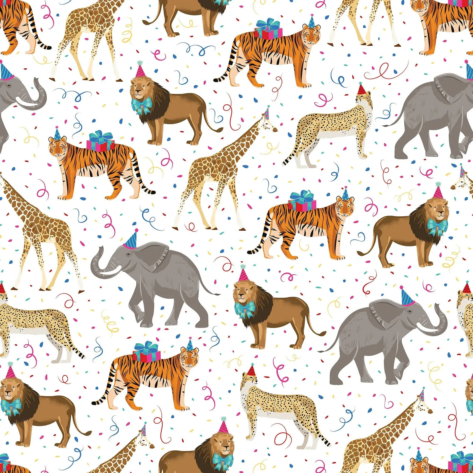 Jillson & Roberts Birthday Party Gift Wrap Wrapping Paper, Zoo Animals (8 Rolls ...