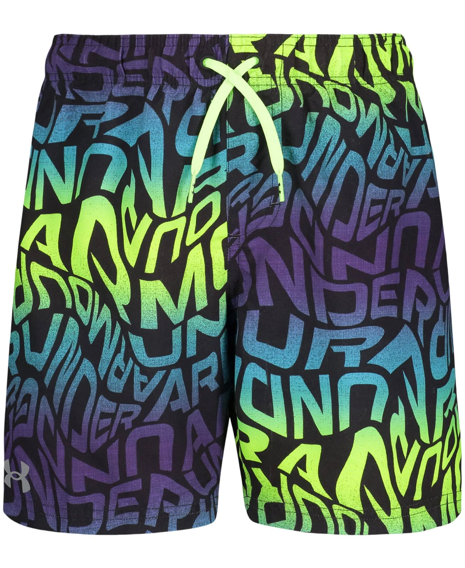 Under Armour Boys' UA Warp Logo Swim Trunks - Lime Surge | Polyester - Swimoutlet.com