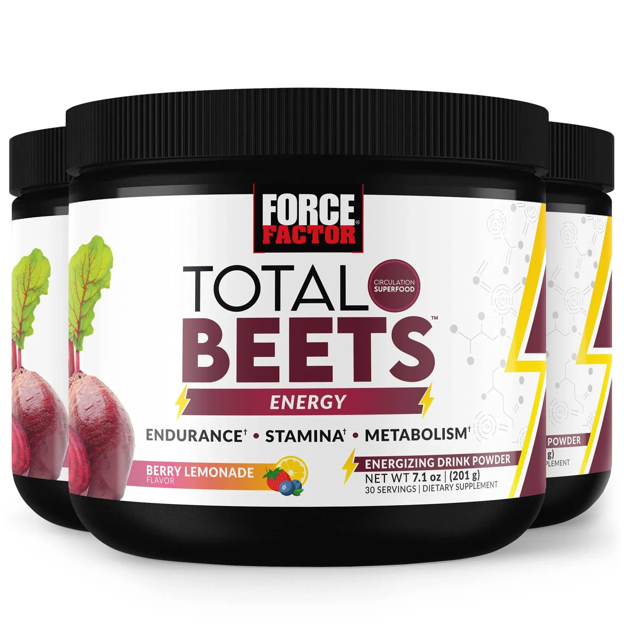 FORCE FACTOR Total Beets Energy Drink Mix 3-Pack, 30 Servings (Pack of 3) 