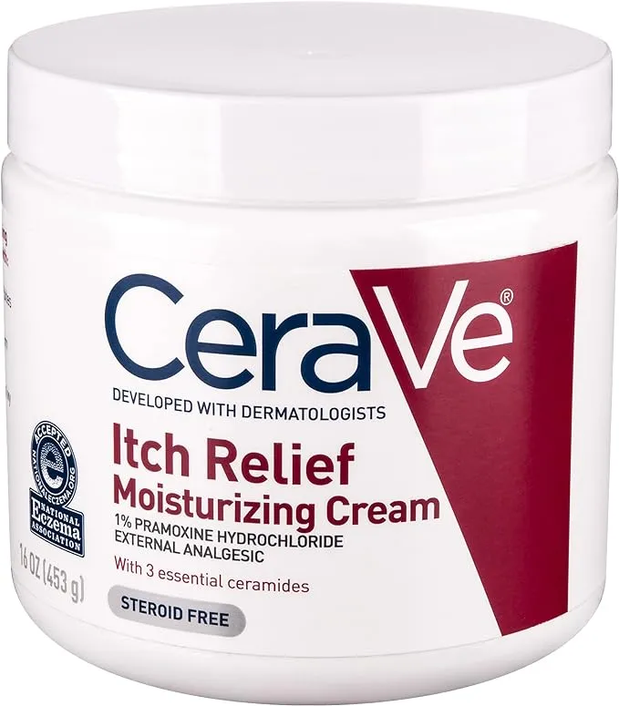 CeraVe Moisturizing Cream for Itch Relief | Anti Itch Cream with Pramoxine Hydrochloride | Relieves Itchy with Minor Skin Irritations, Sunburn Relief, Bug Bites | Fragrance Free | 16 Ounces