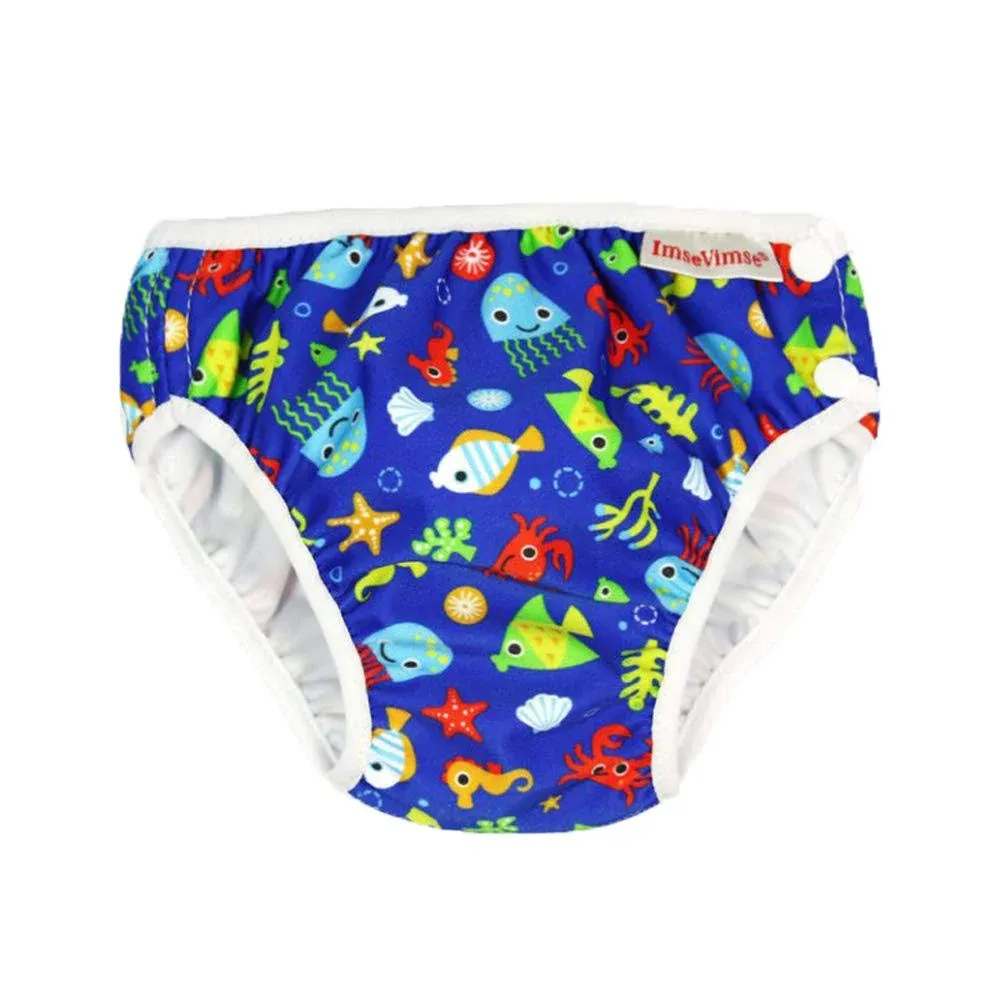 Imse Vimse Reusable Baby Swim Diapers for Boys (Blue Sea Life, L 20-26 lbs)