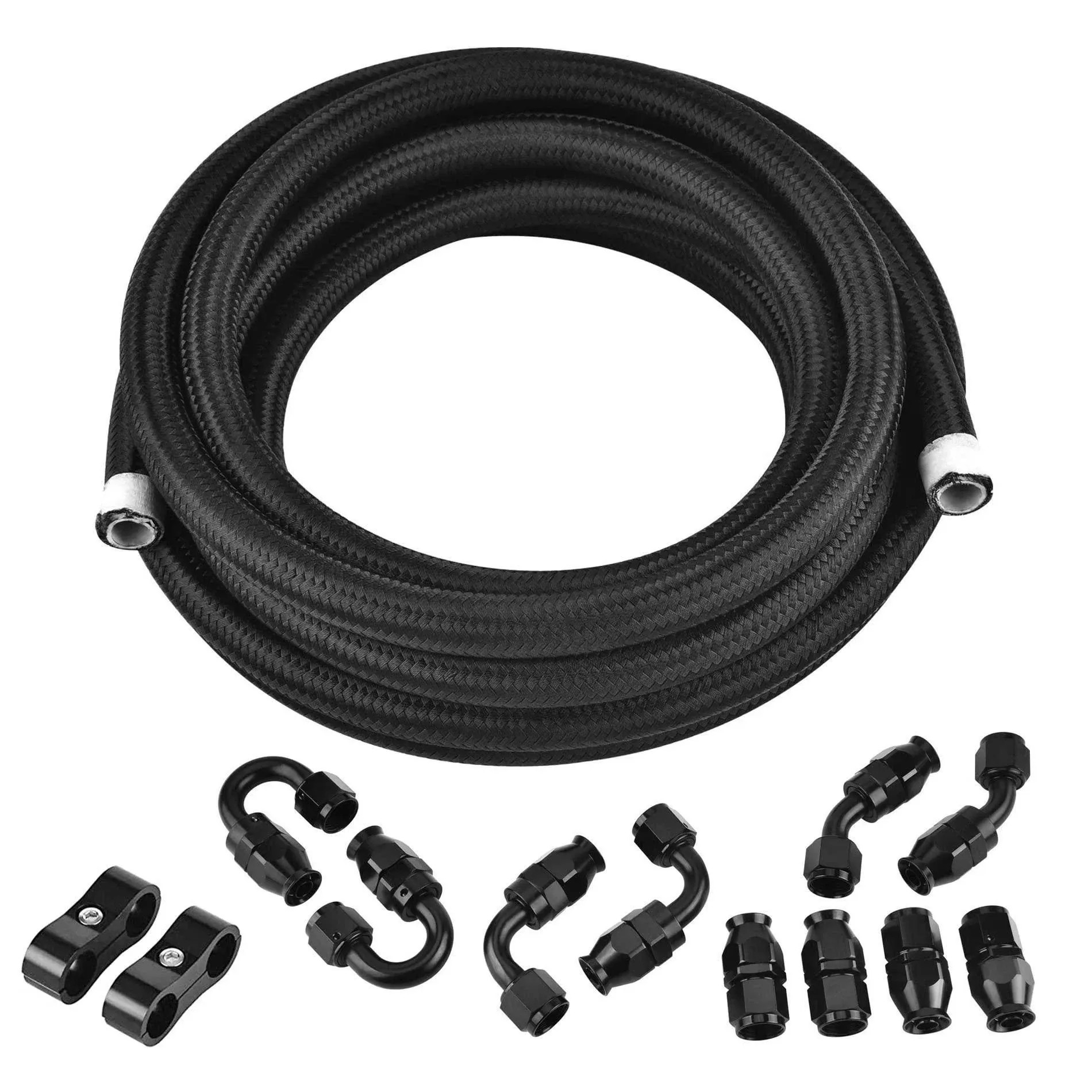 6AN PTFE Fuel Line Kit,AN6 E85 Nylon Braided Fuel Hose 16FT(5/16Inch ID) , Black