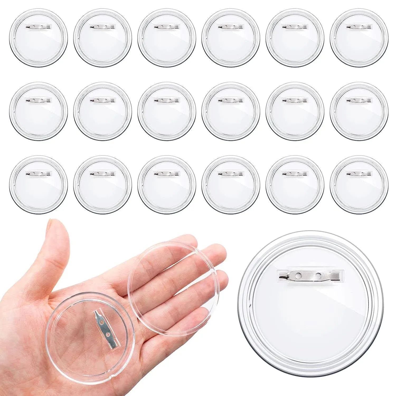 18 Pack Acrylic Design Button 2.4 inch/60mm Name Badge DIY Buttons Clear Pins Fo