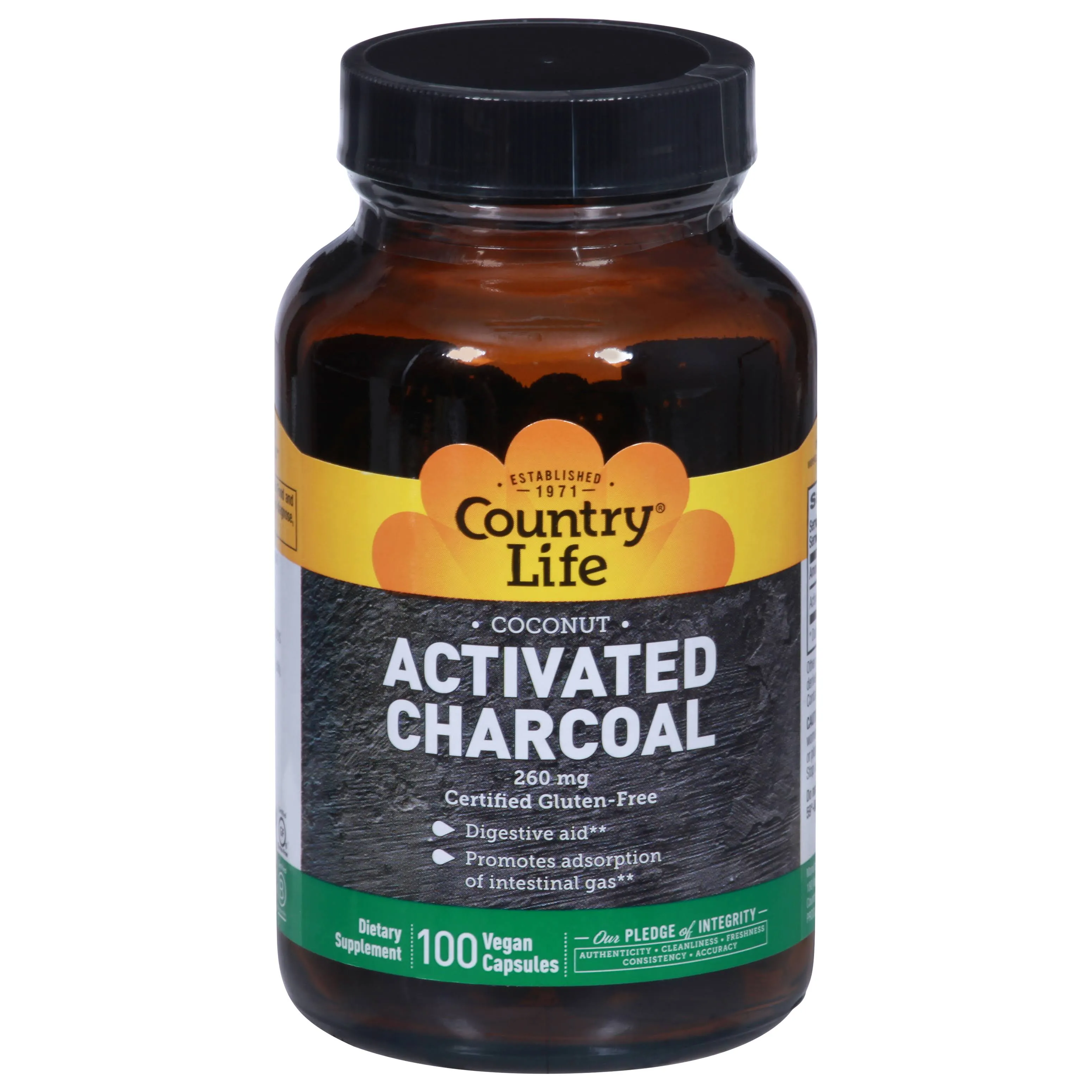 Country Life - Activated Charcoal 260 mg - 100 Capsules