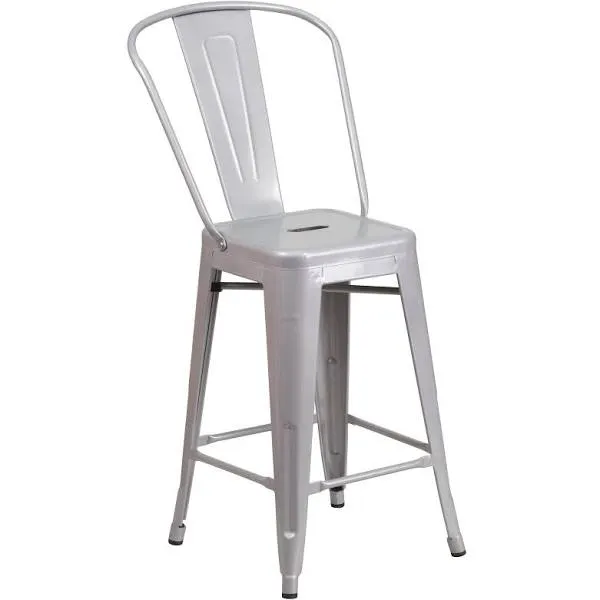 Flash Furniture 24" High Metal Indoor-Outdoor Counter Height Stool, Silver