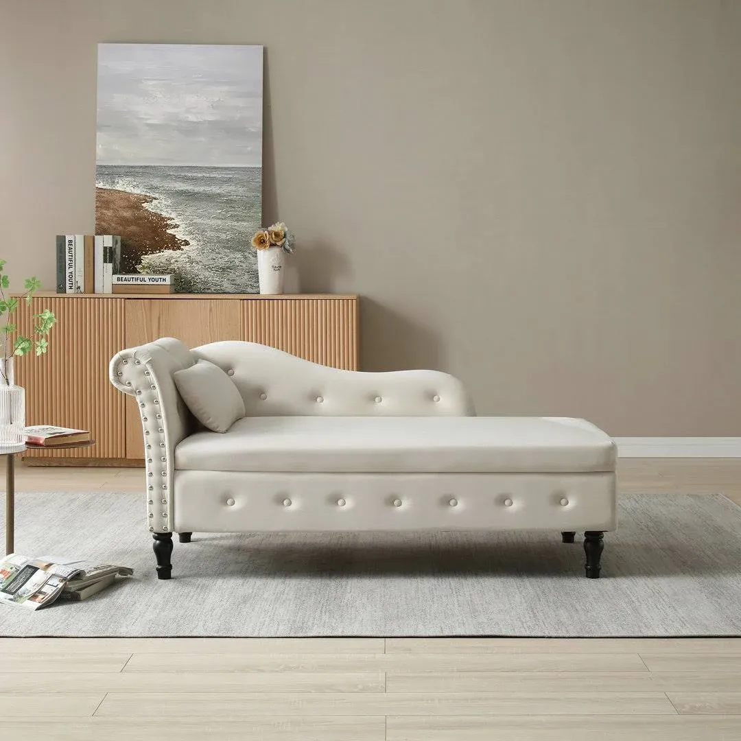 Karliee Upholstered Chaise Lounge Rosdorf Park Fabric: Beige Velvet