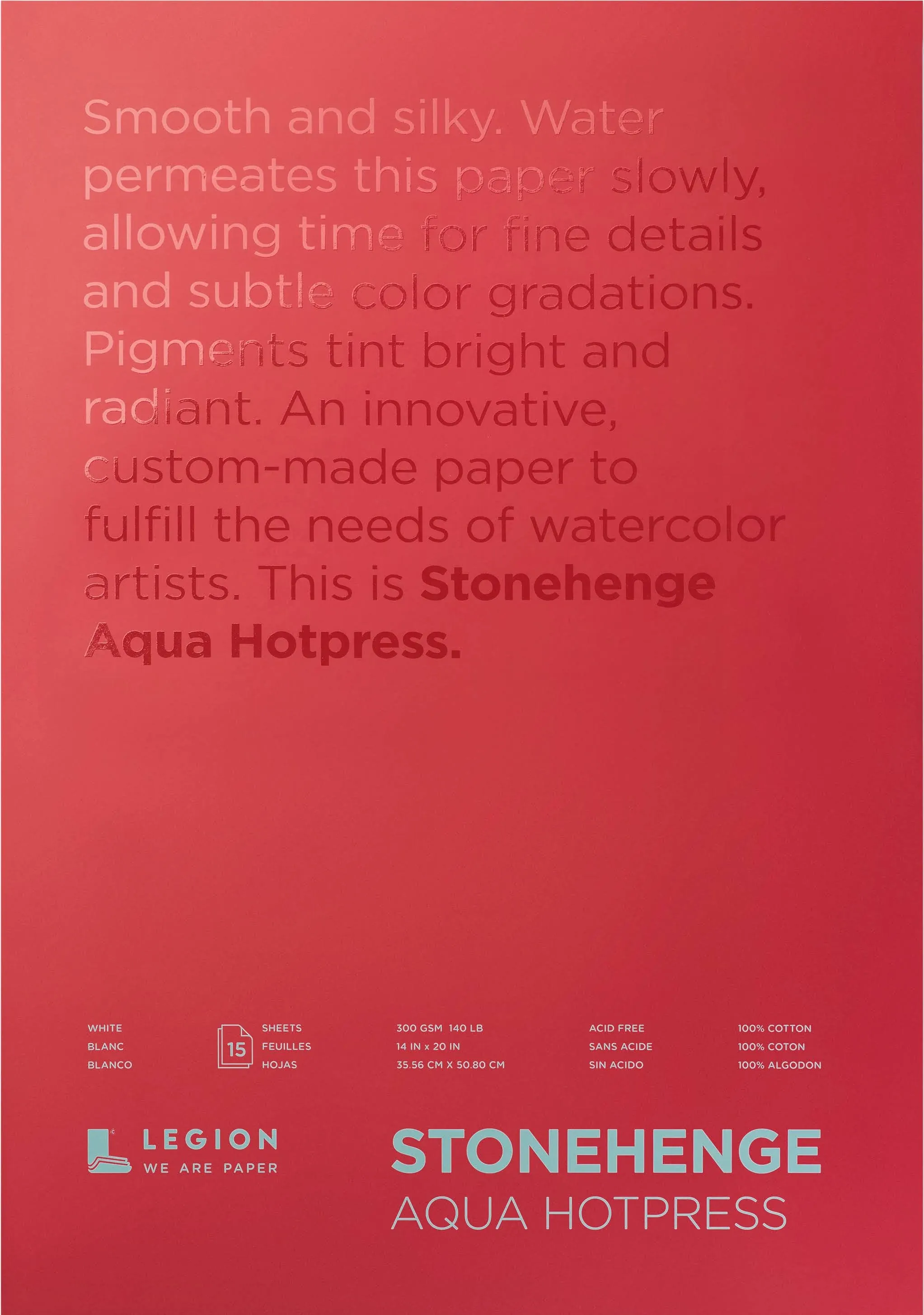 Stonehenge Aqua Block Hotpress Pad 12&#034;X16&#034; 15 Sheets/Pkg-Whi<wbr/>te 140lb SQH12X16