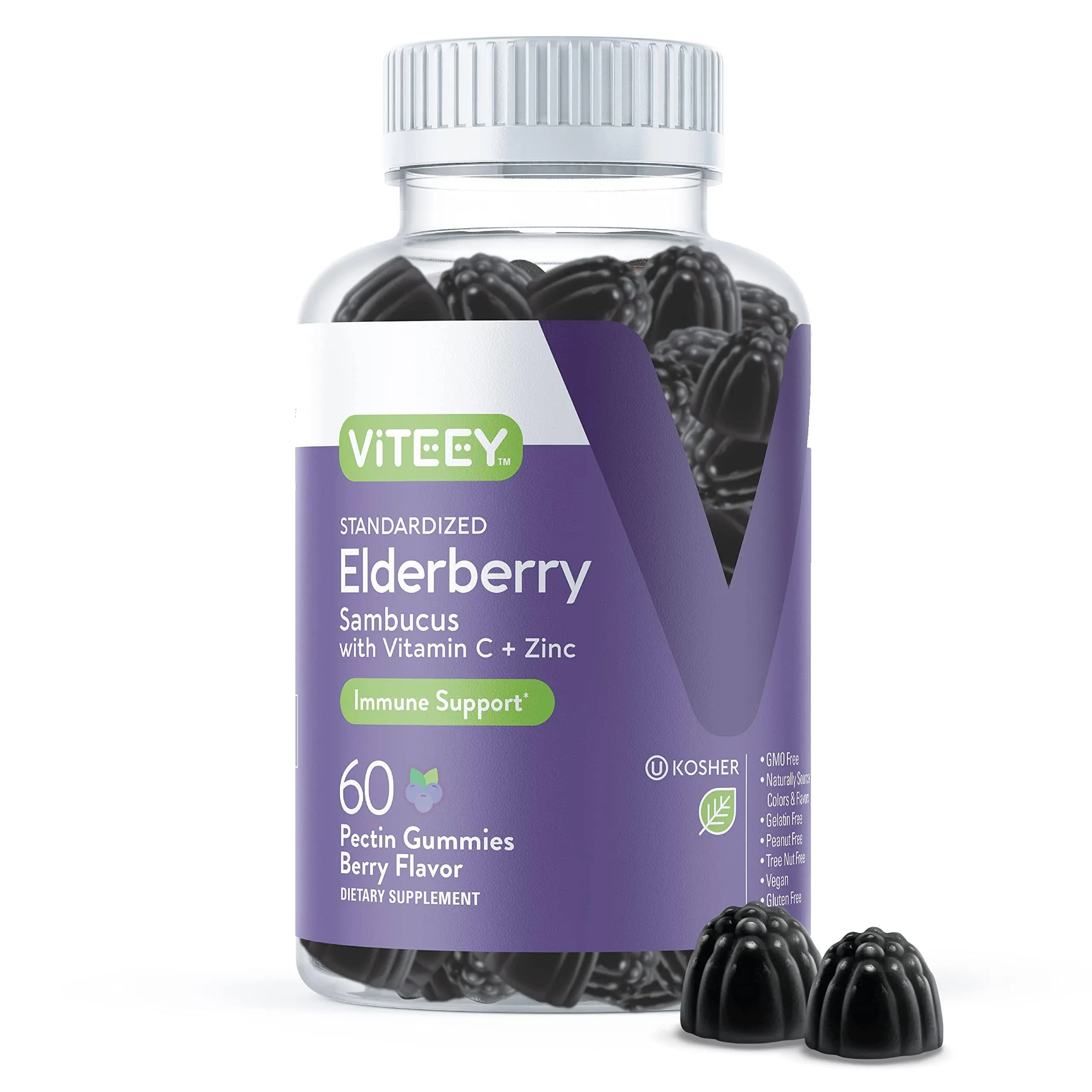 Sambucus Elderberry Gummies for Adults & Teens + Zinc & Vitamin C - Sugar Free - Immune Support & Booster Herbal Supplement - Vegan, Gluten Free,