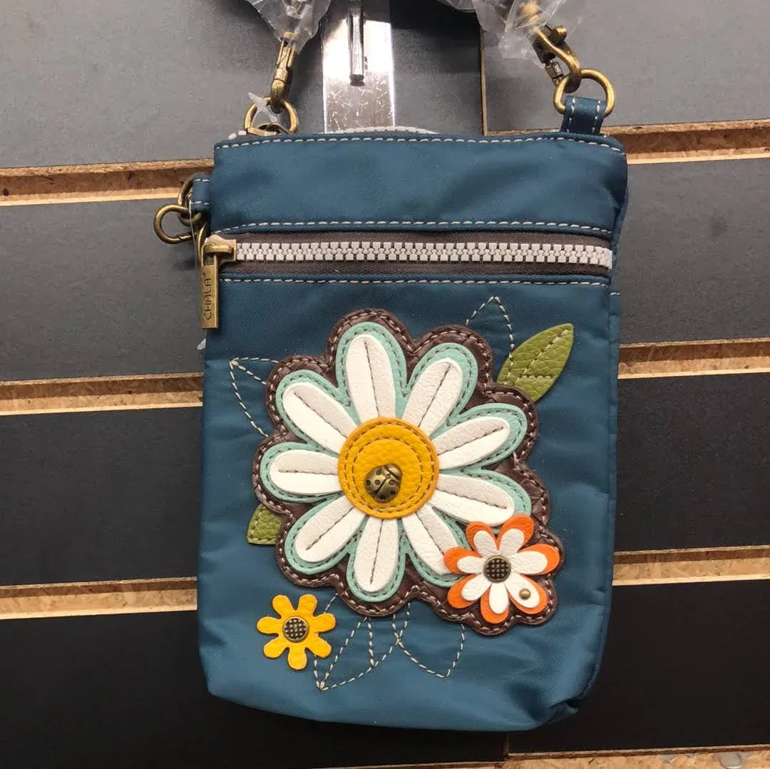 CHALA &quot;Venture&quot; DAISY CELL PHONE CROSSBODY BAG - RFID BLOCKING - TEAL