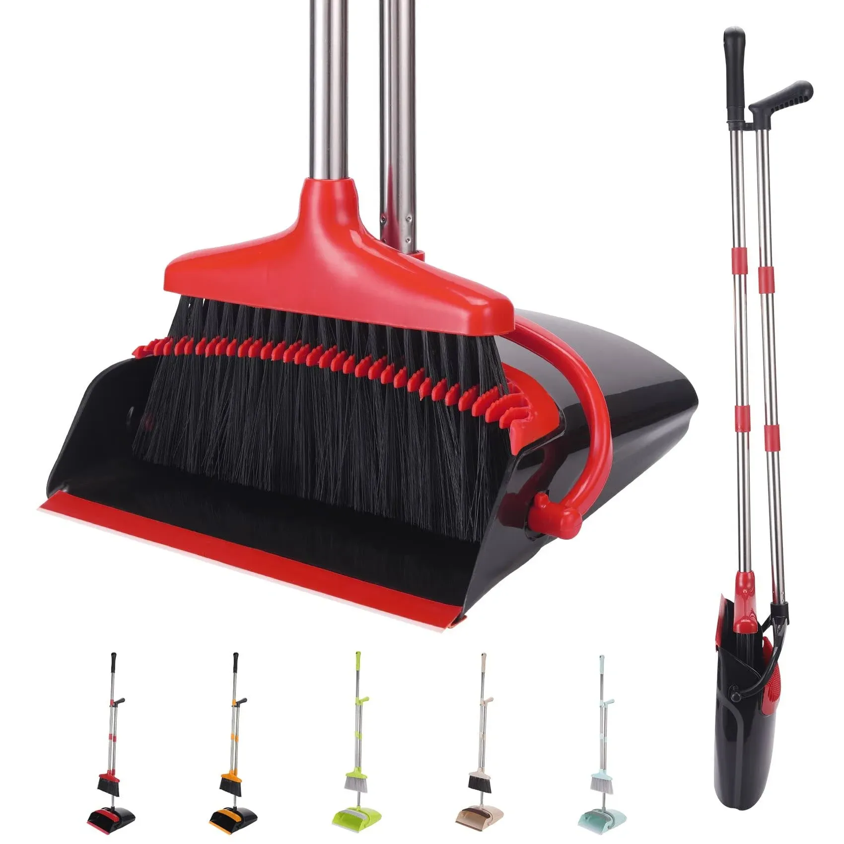 XXFLOWER Broom and Dustpan Set with Long Handle, Light Weight Stainless Steel ...