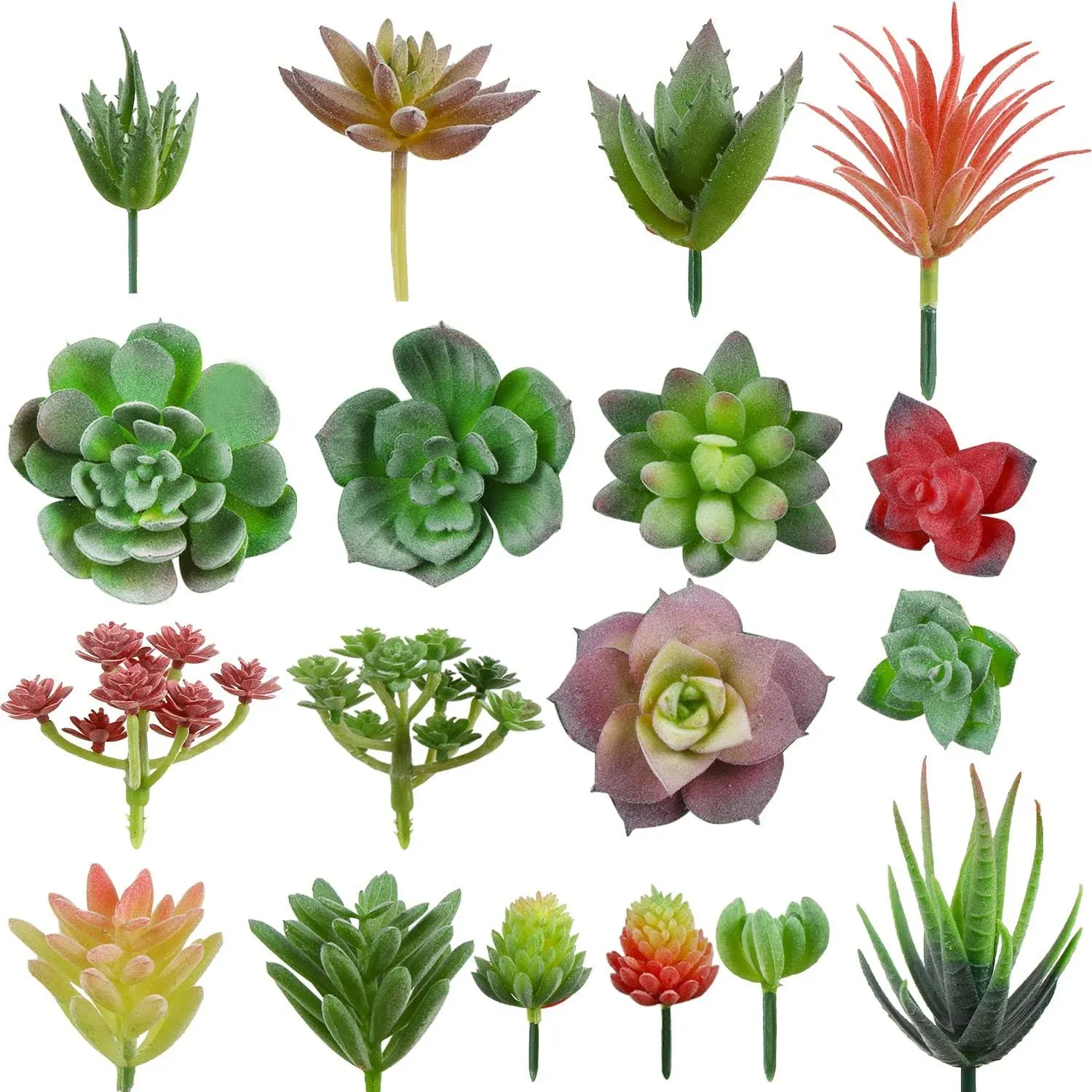 CCINEE 18PCS Artificial Succulent Plants,Mini Assorted Flocking Green Fake Unpotted Echeveria Realistic Agave Floral Faux Lotus for Landscape Garden Arrangement Office and Home Decor