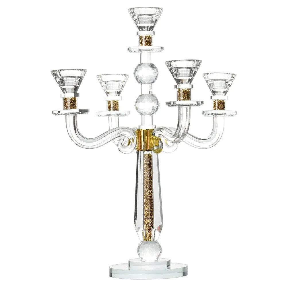 Crystal Candelabra with 5 Arms and Round Crystals in Center Stem