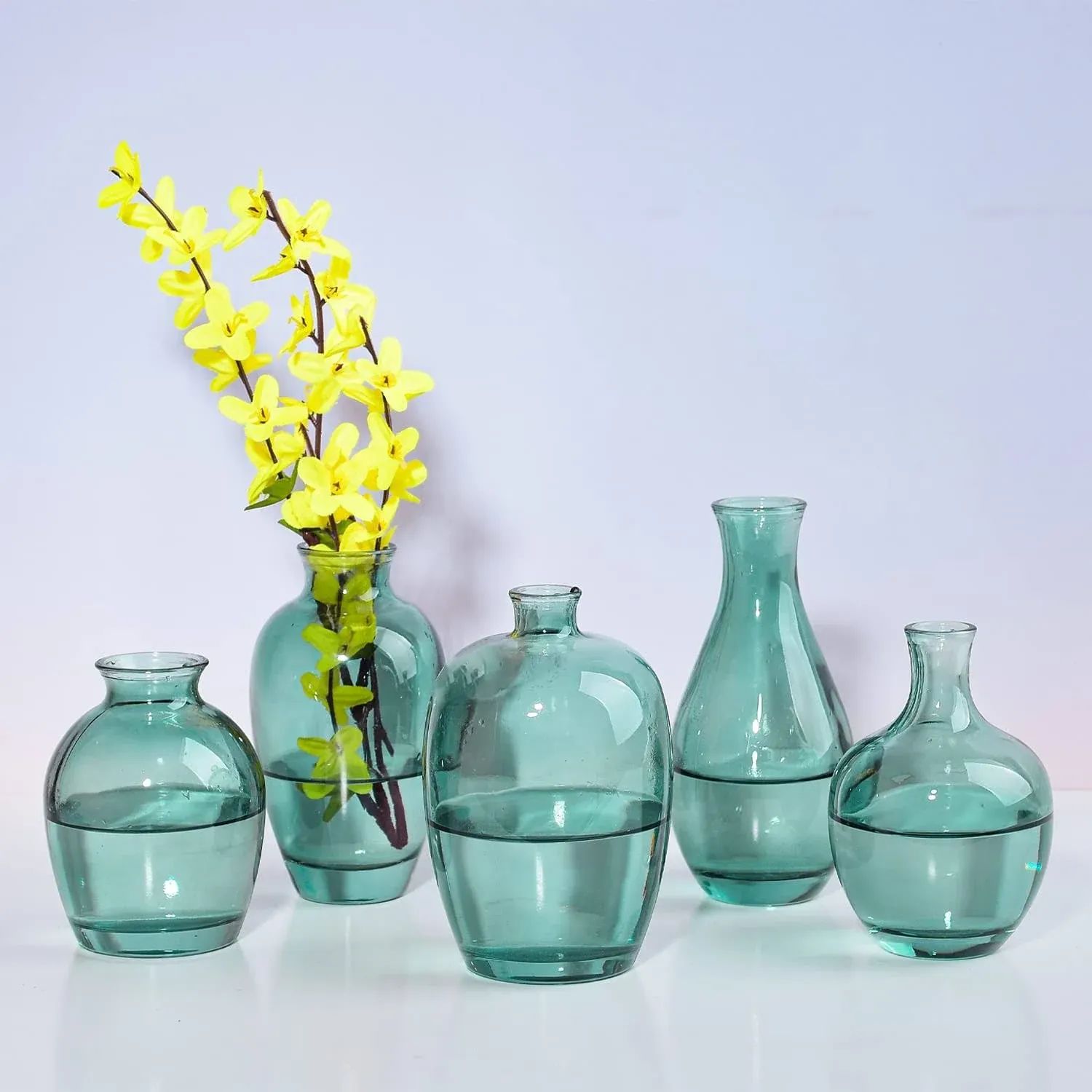 Eleganttime Green Bud Vases Set of 5,Glass Bud Vase for Flowers,Small Cute Vase ...