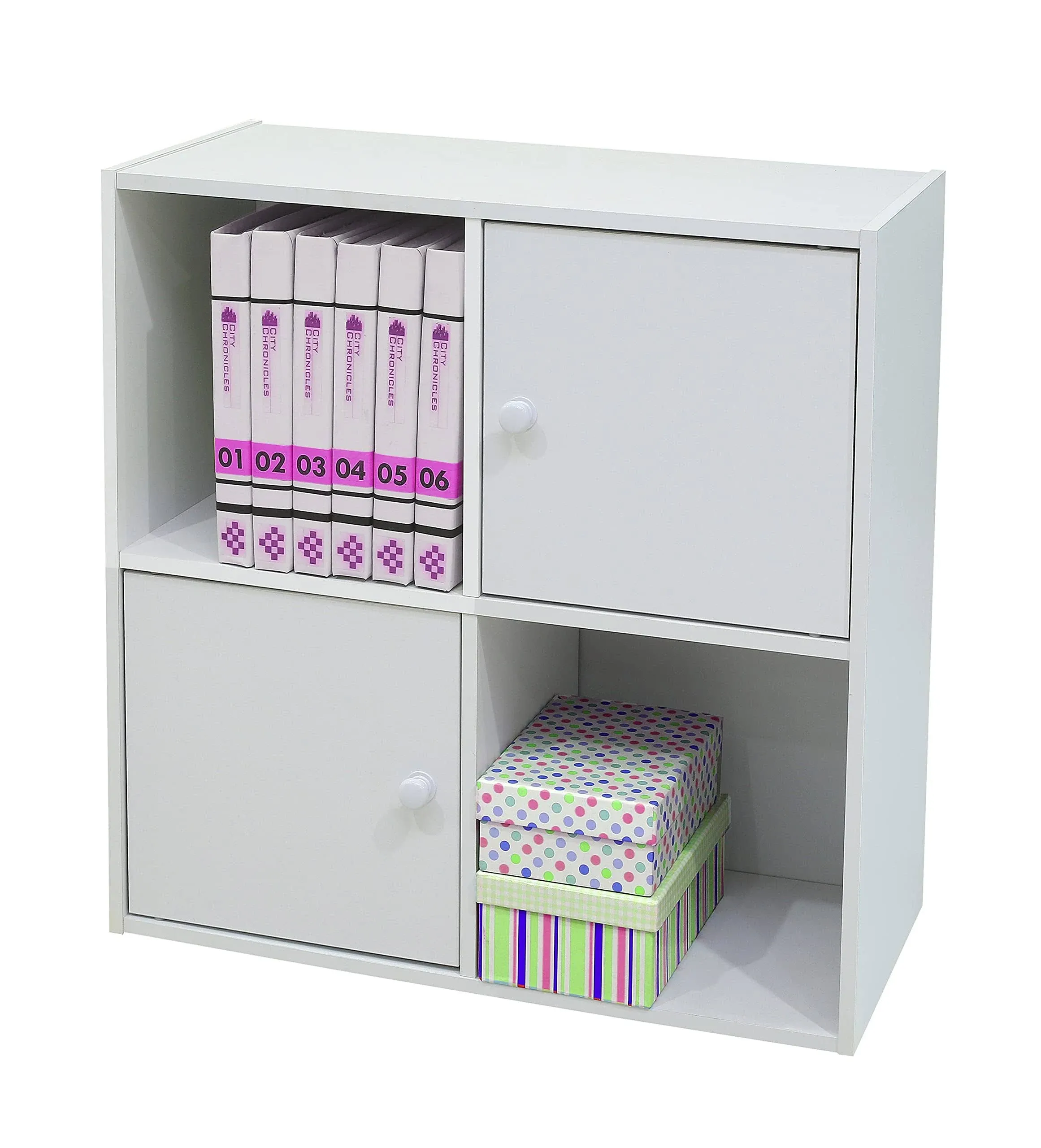 KB Designs - 2 Door 2 Open Cube Storage Organizer Bookcase White