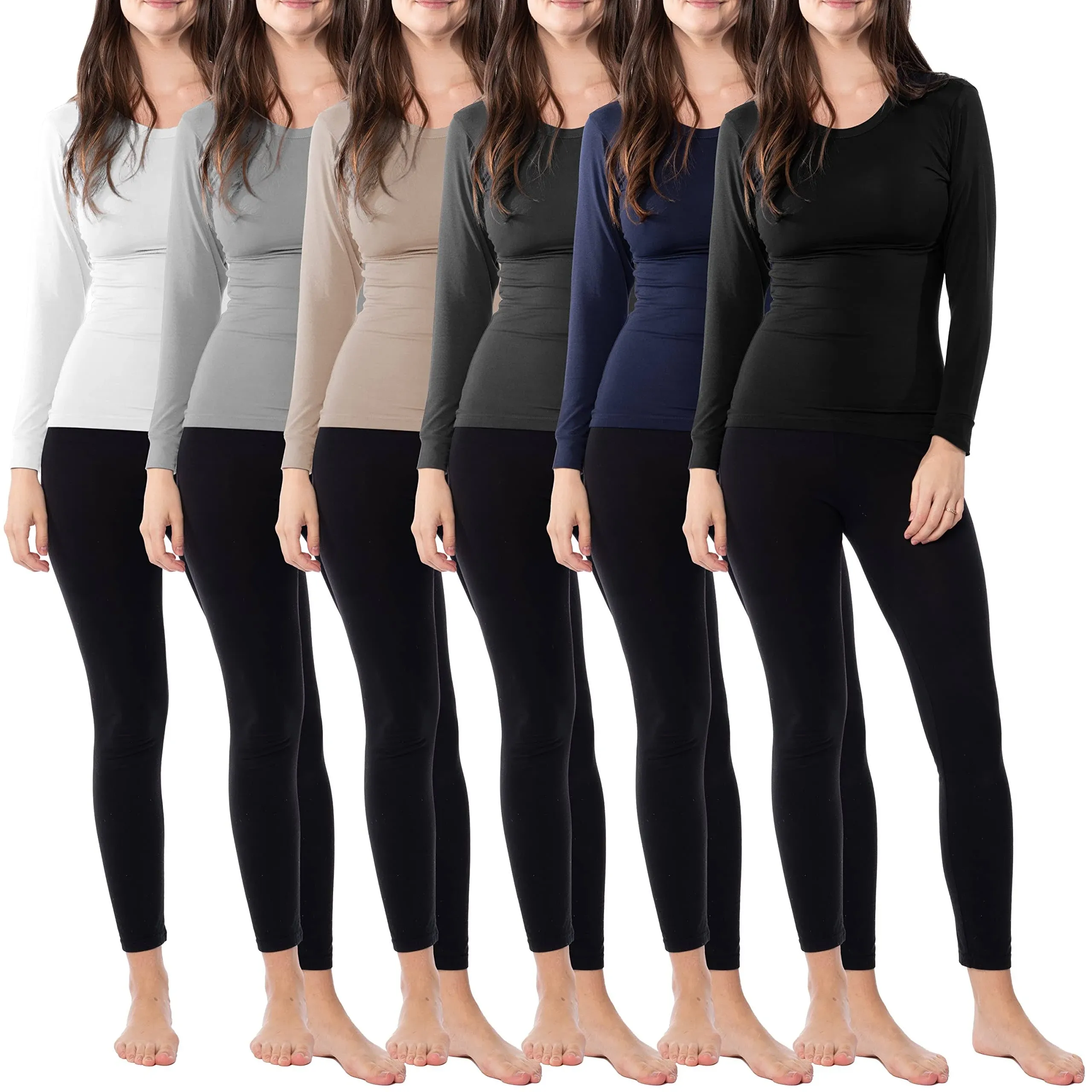 Sexy Basics Womens Thermal 6 Pack Ultra Soft Midweight Baselayer Top | Buttery ...