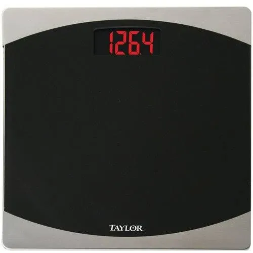 Digital Bath Scale, 400 lb capacity, reversed red digits, high tempered glass platform, black