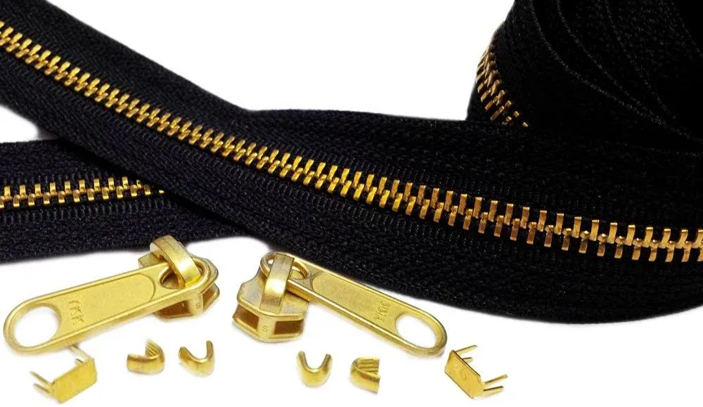 YKK 10 Yards Brass Chain Zipper Replacement Black - YKK #5 with 10 Fancy Long ...