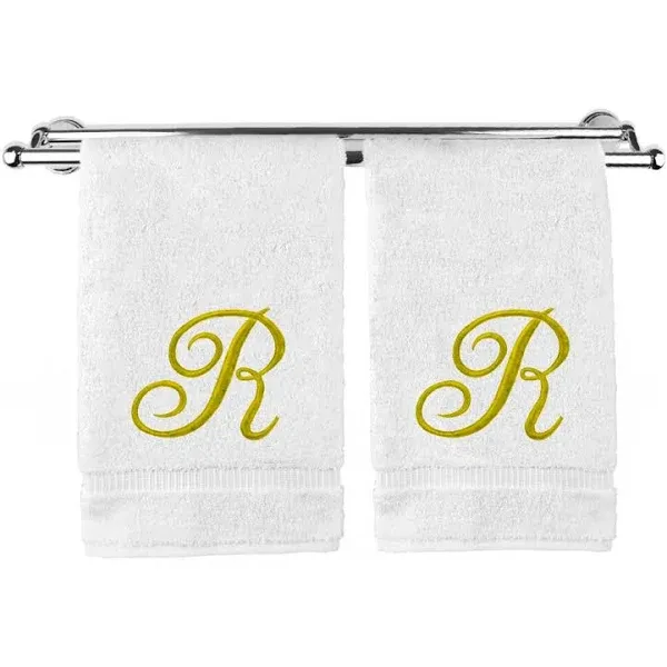 Gold Script Monogrammed Turkish Cotton 16x30-inch Hand Towel (Set of 2) - R ...