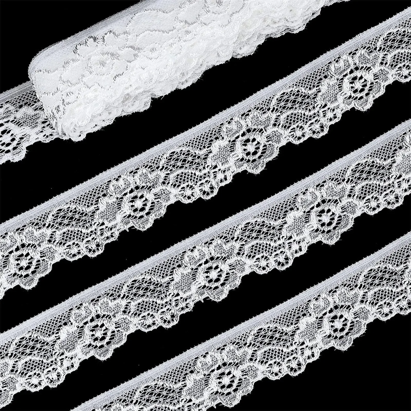 Stretch Lace Ribbon Trim Floral White Lace Fabric by The Yard Elastic Lace Ri...