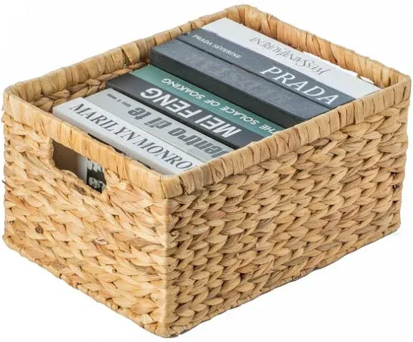 Vintiquewise Natural Woven Water Hyacinth Wicker Rectangular Storage Bin Basket with Handles, Large