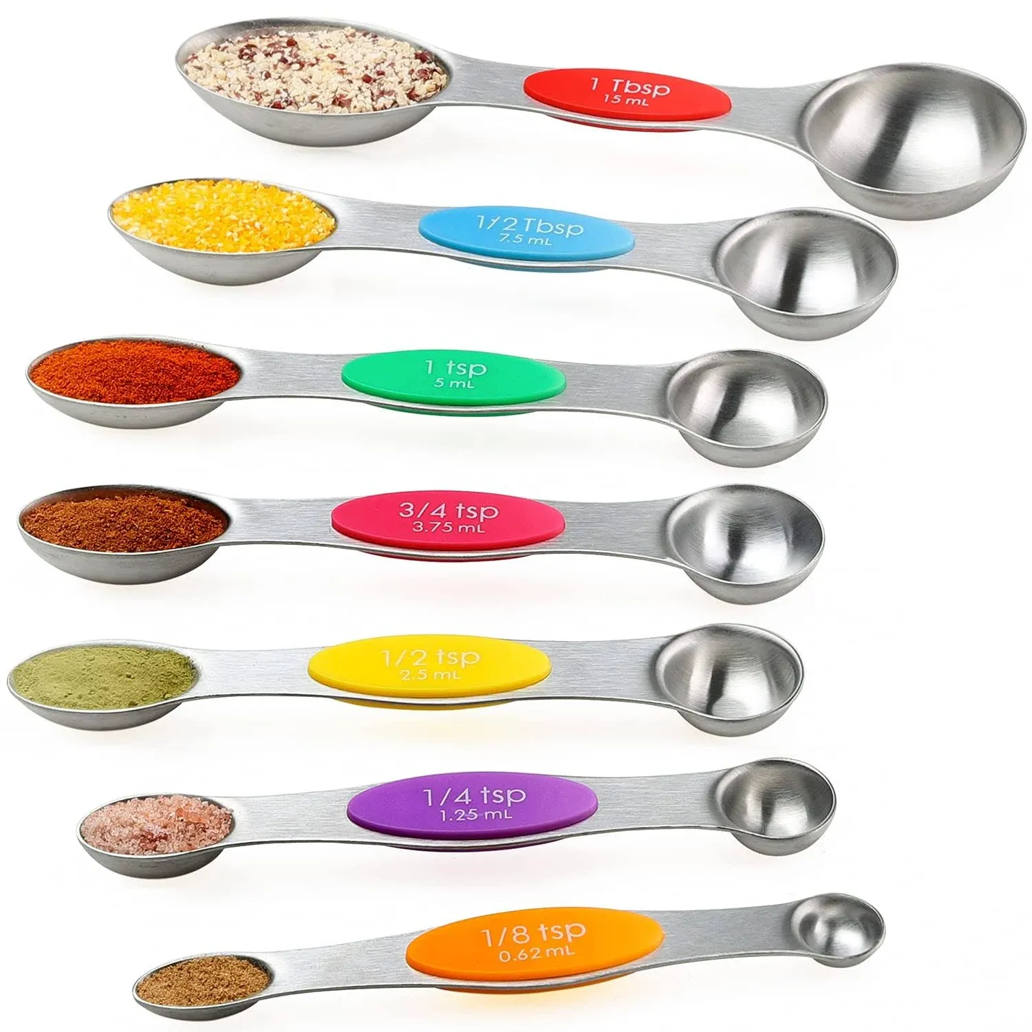 Magnetic Measuring Spoons Set Stainless Steel Double Sided Teaspoon Tablespoon ...