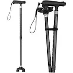 KINGGEAR Walking Cane for Women & Men, Adjustable Lightweight LED Walking Stick with Autonomous Standing, Large Sturdy 360 Swivel Base Crutches C