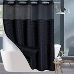 Conbo Mio Hotel Style Fabric Shower Curtain with Snap in Liner for Bathroom Machine Washable Waterproof Repellent Wide Shower Curtain (Check-Black, 71" (W) x 74"(H))