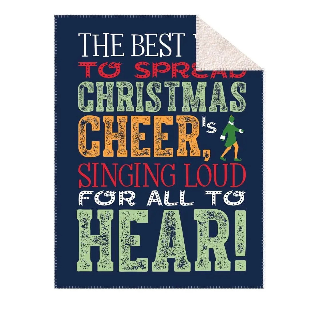 Elf Christmas Cheer Fleece Sherpa Backed Christmas Holiday Blanket Throw