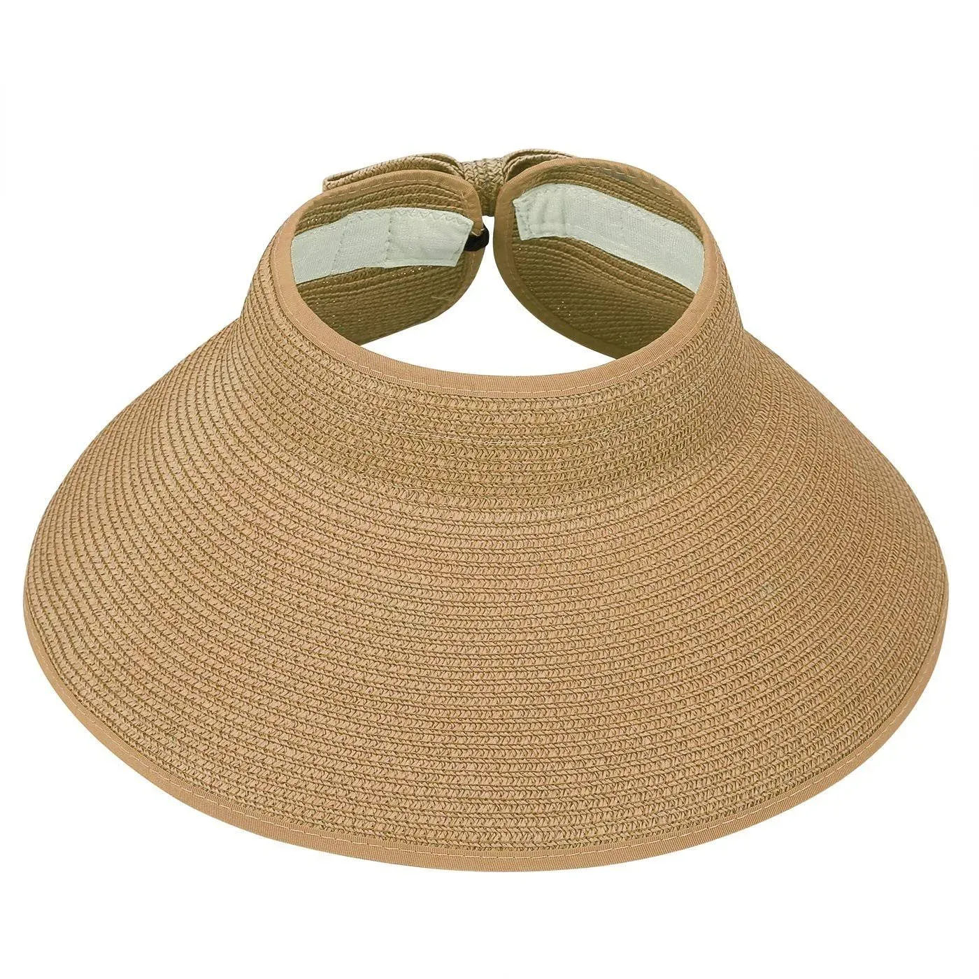 Hde Women UPF 50+ Packable Crushable Roll Up Wide Brim Sun Visor Beach Straw, Tan