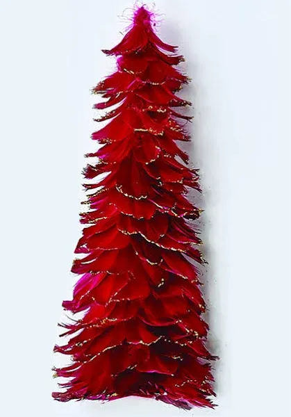 Worth Imports 8 Tabletop Christmas Glitter Tips, Red Feather Tree