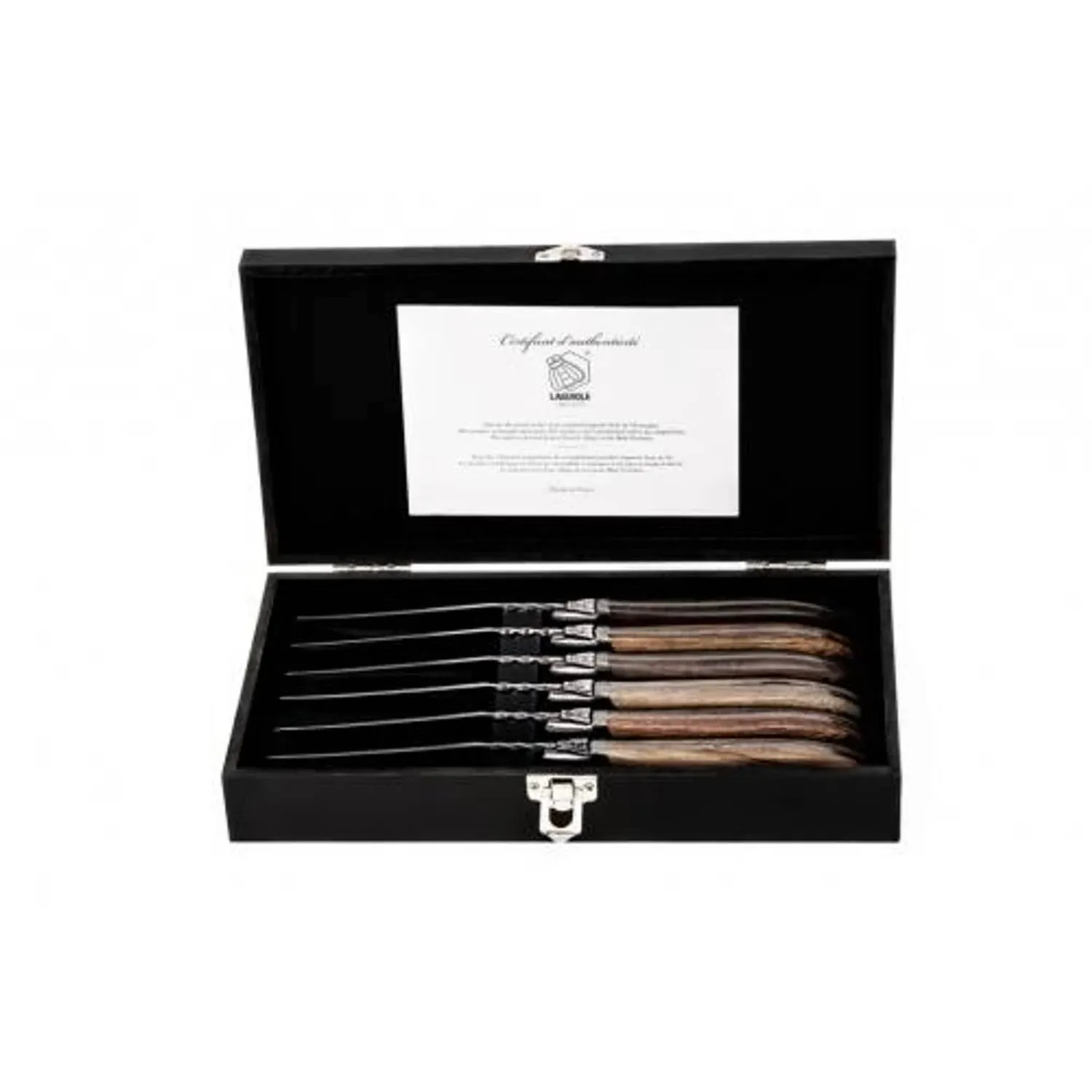 Laguiole Style de Vie Steak Knives, Luxury Line, 6 pieces, Mixed Wood, in gif...