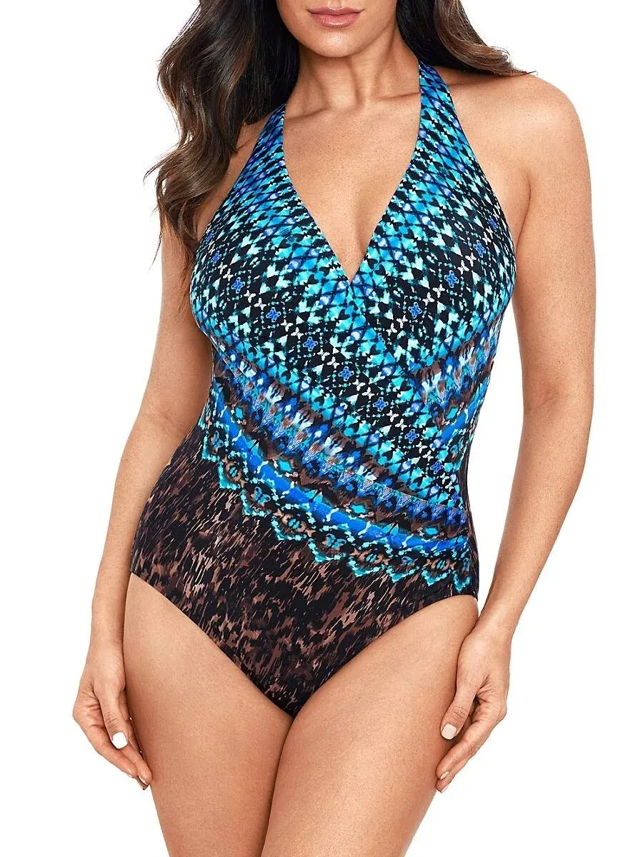 Miraclesuit Untamed Wrapsbody One-Piece Swimsuit Brown Multi