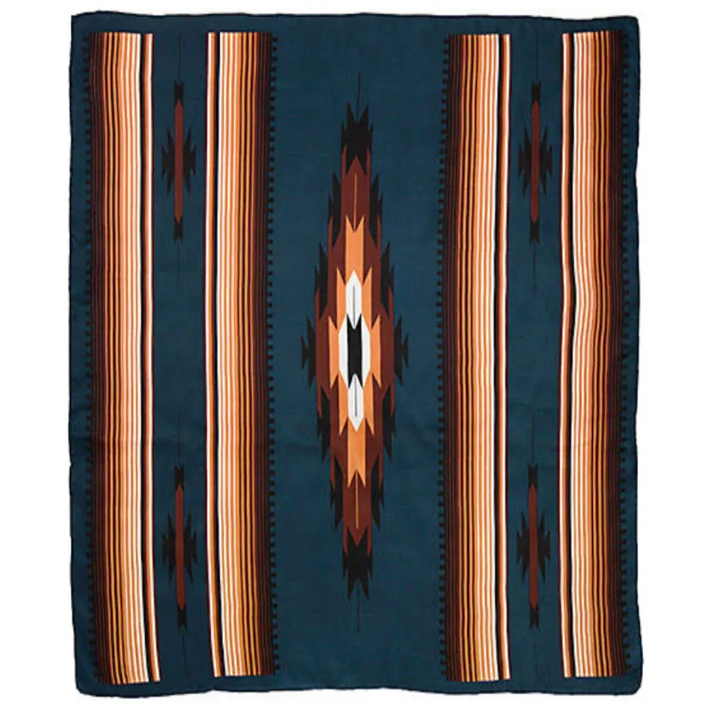 WYOMING TRADERS Aztec Teal and Tan Extra Large Silk Scarf (XATT)