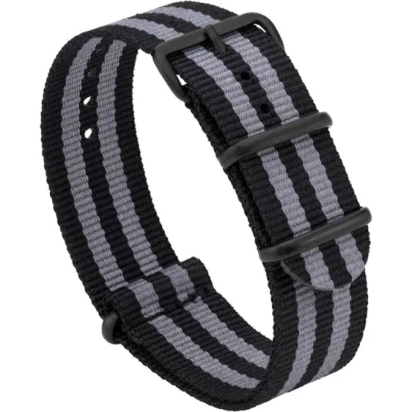 Benchmark Basics Ballistic Nylon Military-Style Watch Band | Black & Grey Striped PVD Black & Grey Striped PVD / 18mm