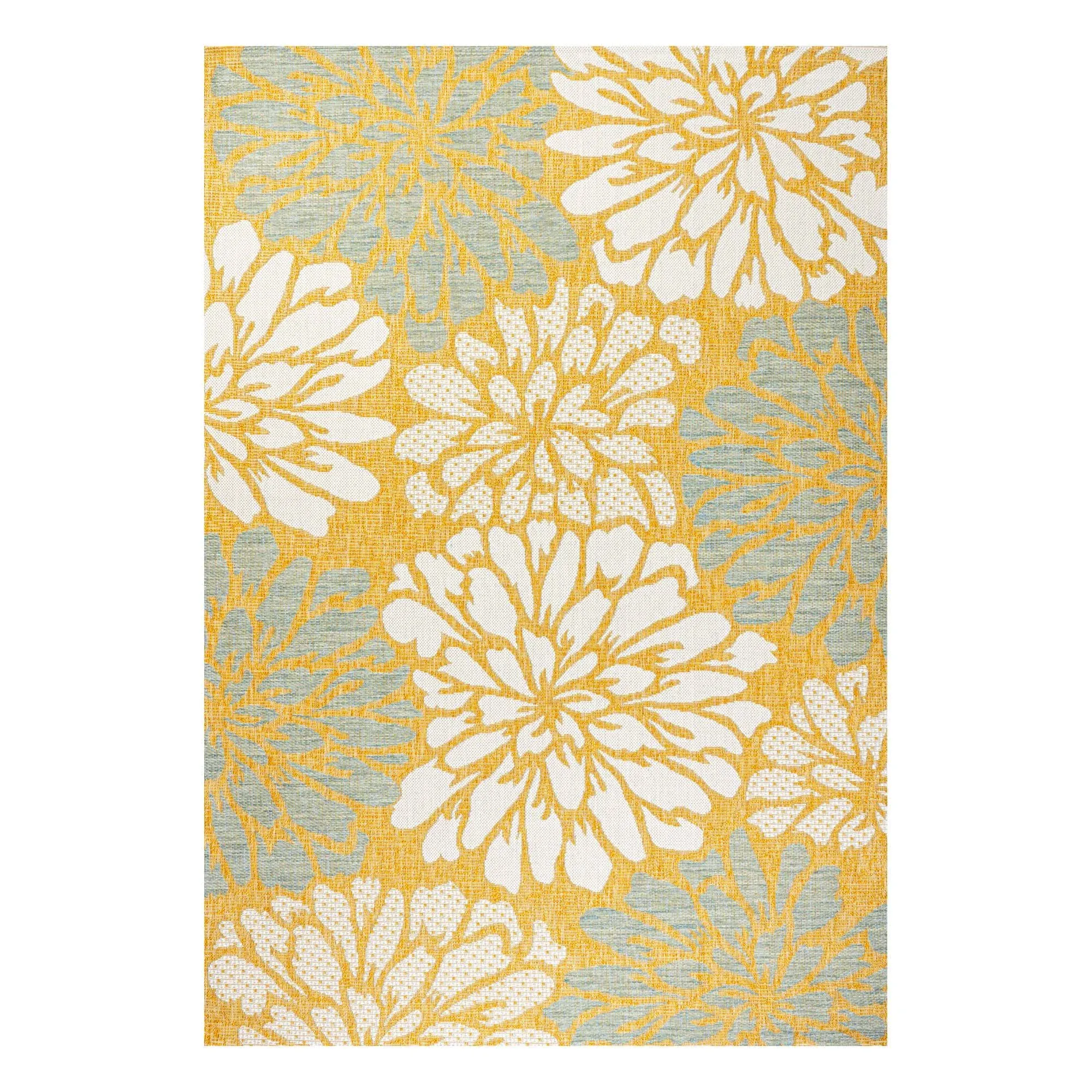 JONATHAN Y SMB110G-9 Zinnia Modern Floral Textured Weave Indoor Outdoor Area-Rug, Bohemian Coastal Mediterranean Easy-Cleaning,Bedroom,Kitchen,Backyard,Patio,Non Shedding, 9 X 12, Yellow/Cream