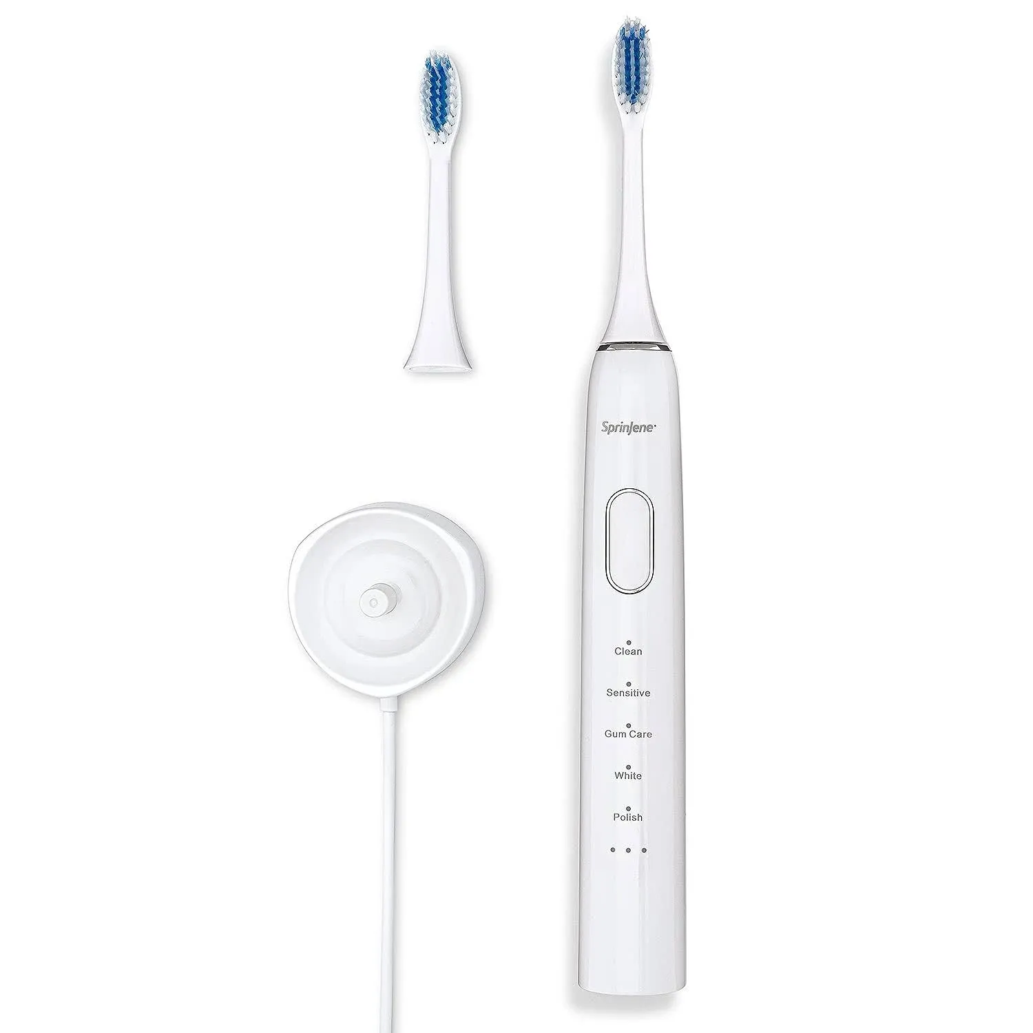 SprinJene Sonic Electric Toothbrush with Wireless Charger and 2 Replacement Heads ...