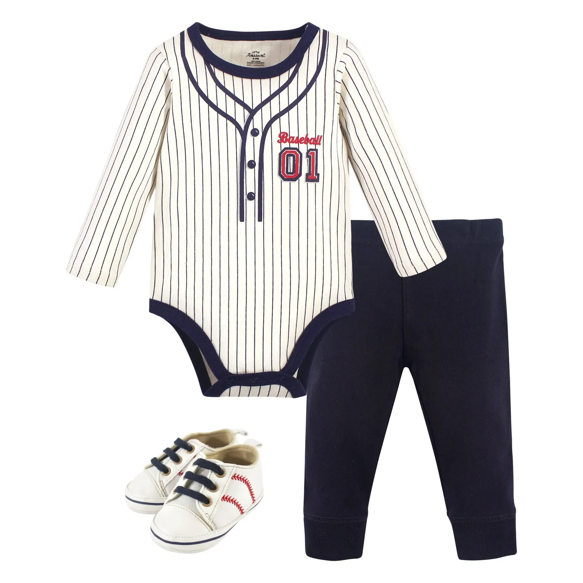 Little Treasure Unisex Baby Cotton Bodysuit, Pant and Shoe Set