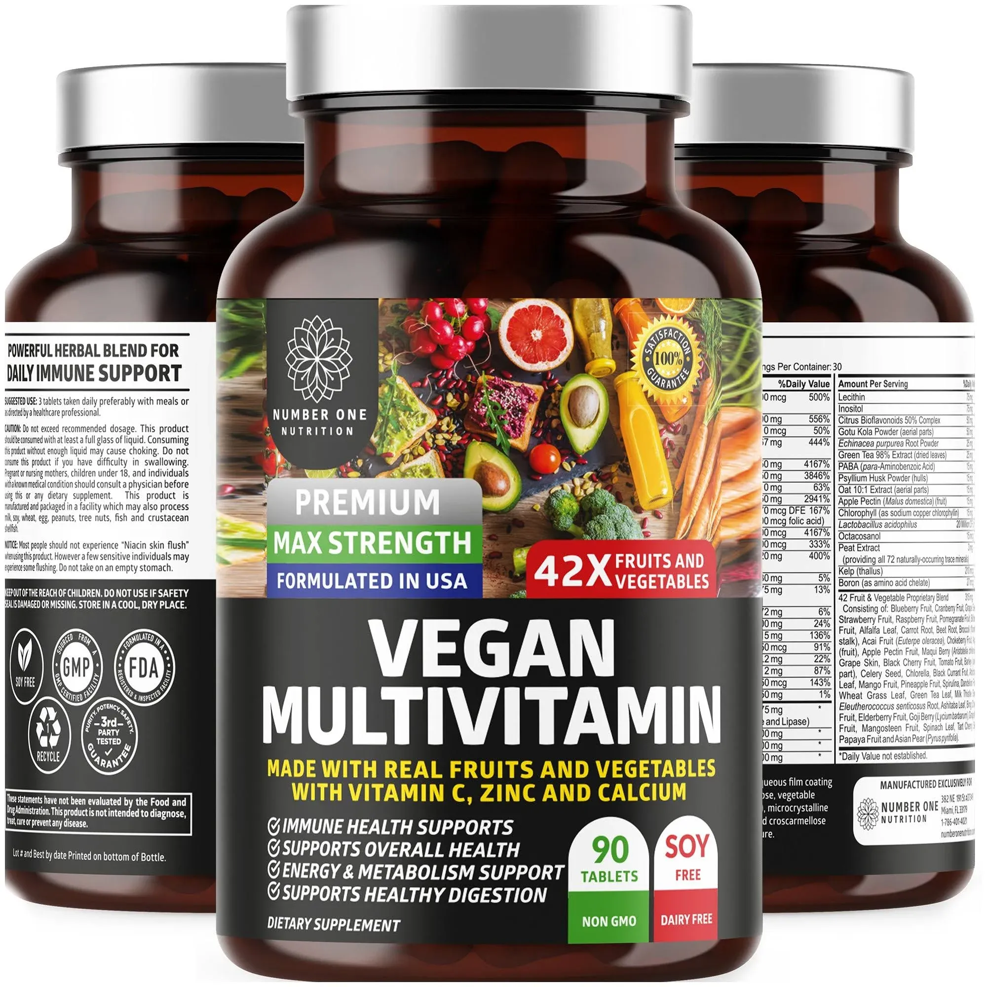 N1N Premium Plant Based Multivitamin 86 Powerful Ingredients Men & Women Daily Multivitamins with Raw Veggies and Fruits Probiotics Alfalfa Echinacea