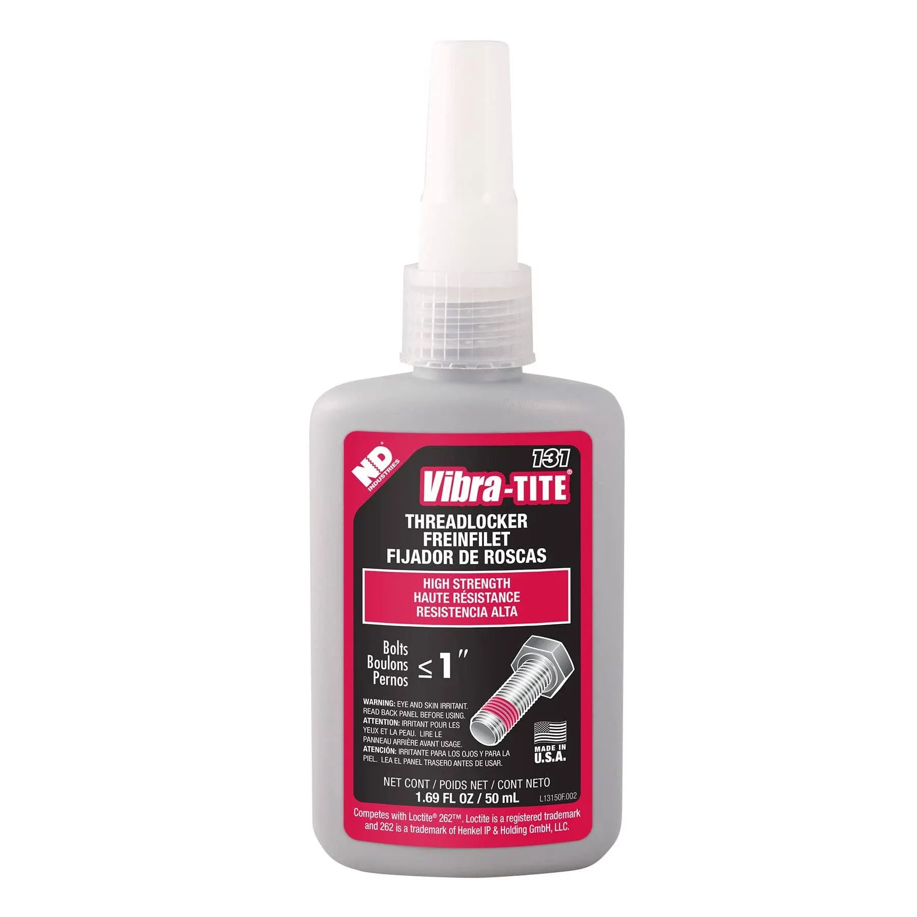 Threadlocker, VIBRA-TITE 131, Red, High Strength, Liquid, 50 mL Bottle