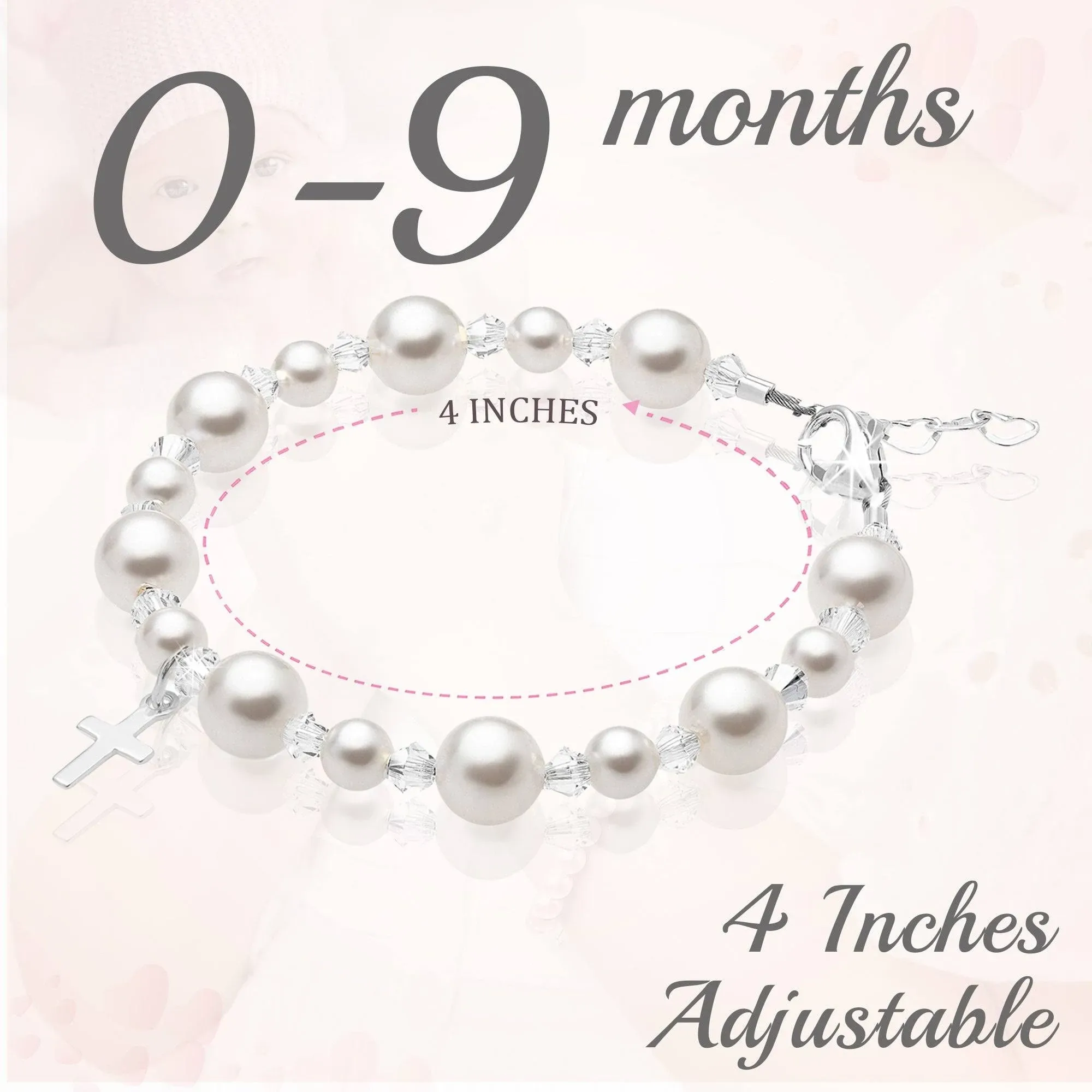 Newborn Baby Baptism Pearl Bracelet I Sterling Silver Cross Charm