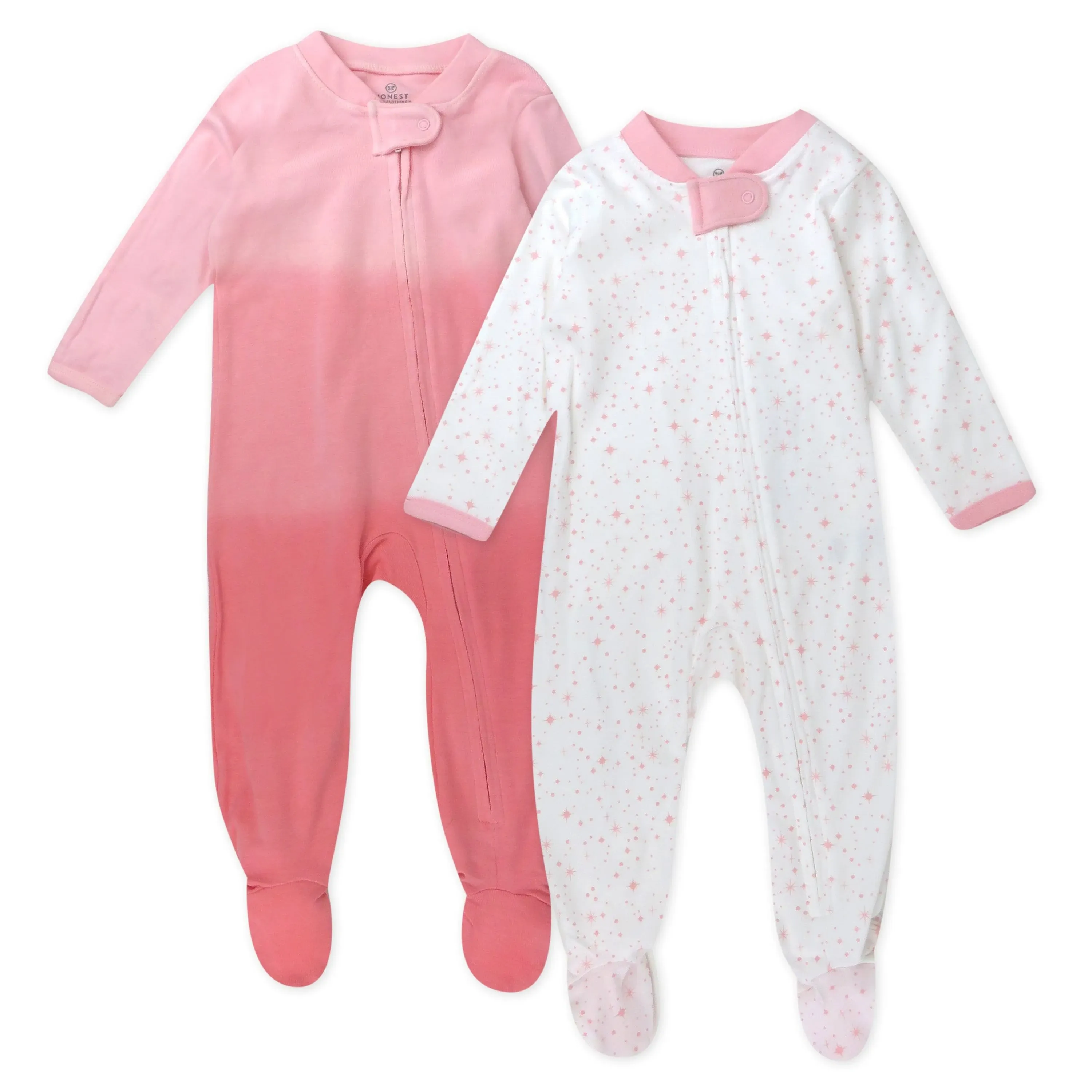 HonestBaby Baby Girls' 2-Pack Sleep and Play Footed Pajamas One-Piece Sleeper Jumpsuit Zip-front Pjs Organic Cotton