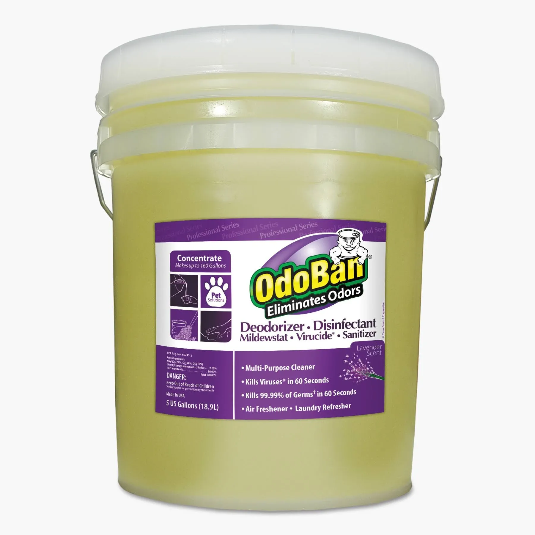 OdoBan&#174; Concentrated Odor Eliminator and Disinfectant, Lavender Scent, 5 gal Pail ;